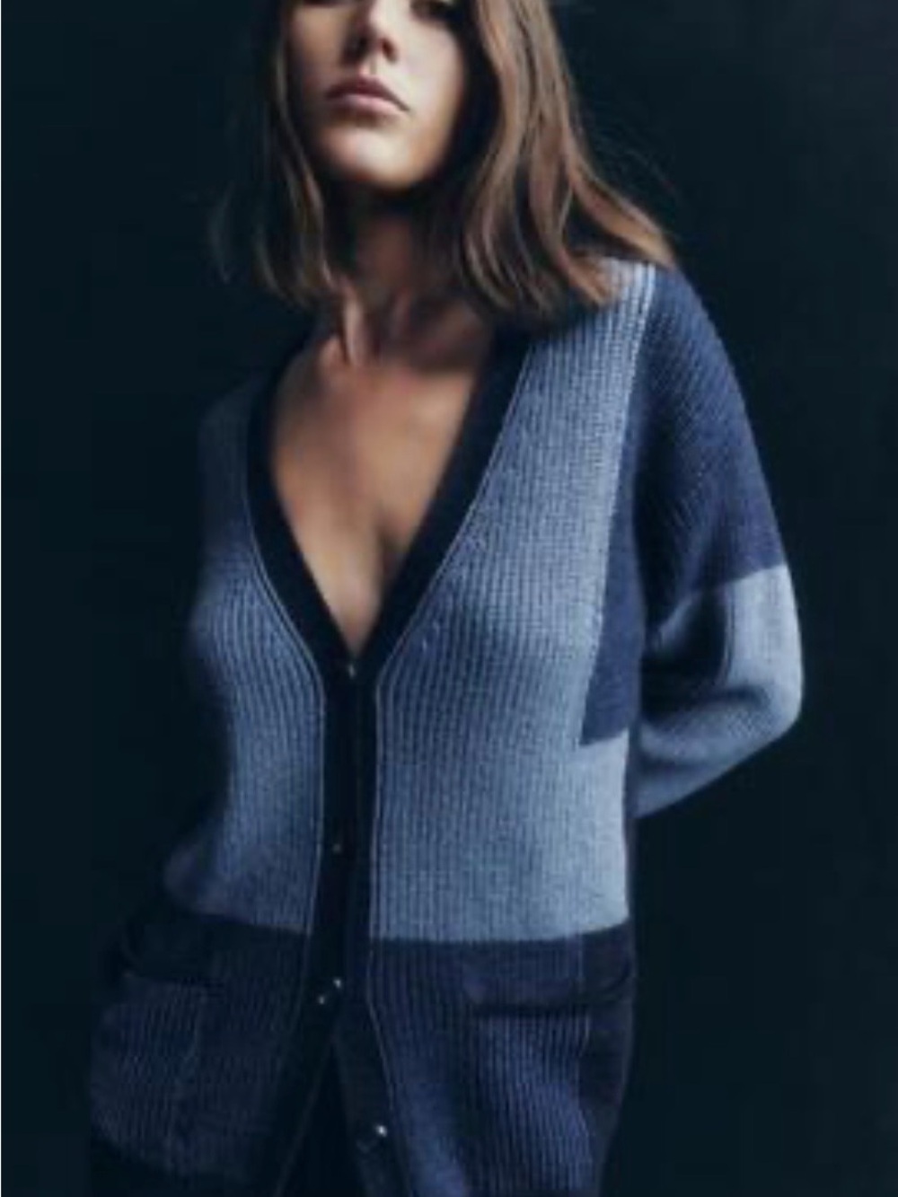 Zara blue color block cardigan medium